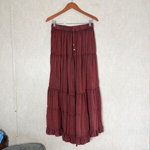 Anandas Collection Women’s Rayon Wide Leg Pants Pull On Boho Hippie in Red M